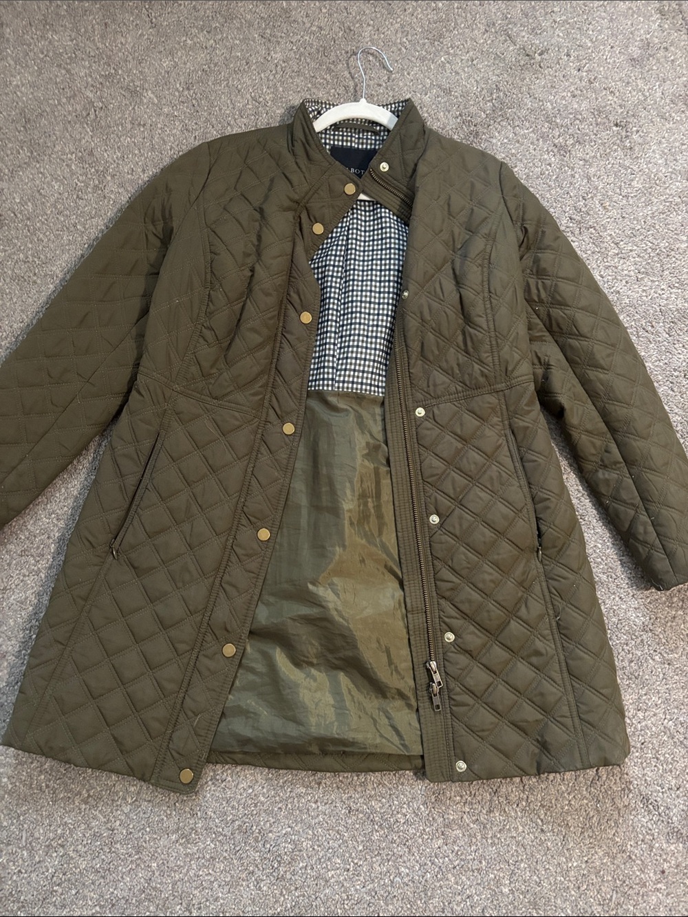 Talbots Quilted Olive Green Puffer Coat